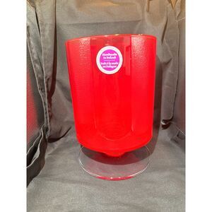 Vintage Handmade Poland Red Art Glass Covered Pedestal Jar